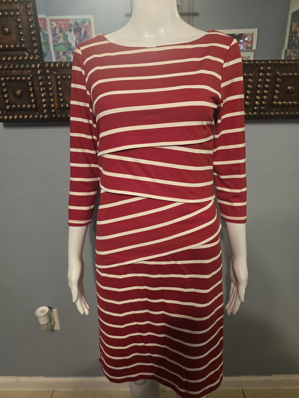 J. McLaughlin Red and White Asymmetrical Stripe Dress